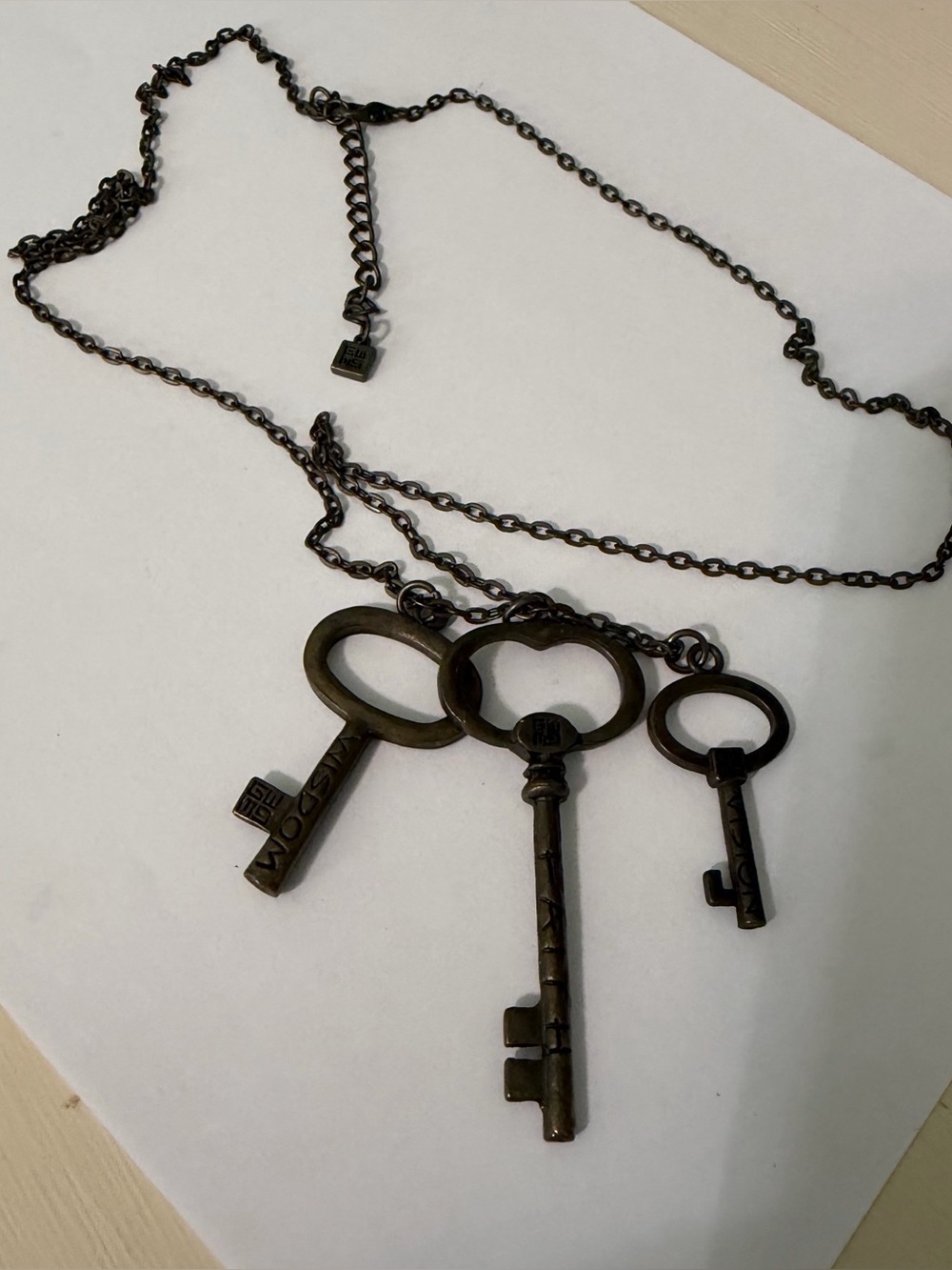 Bronze Triple Skeleton Key Necklace Faith Wisdom Vision Pendant Jewelry Inspire